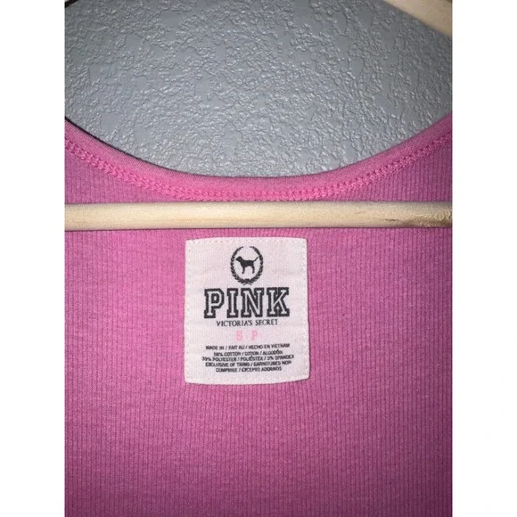 PINK Victoria's Secret Y2K Ribbed Long Tank Top Hot Pink Racerback Size S - Picture 3 of 6